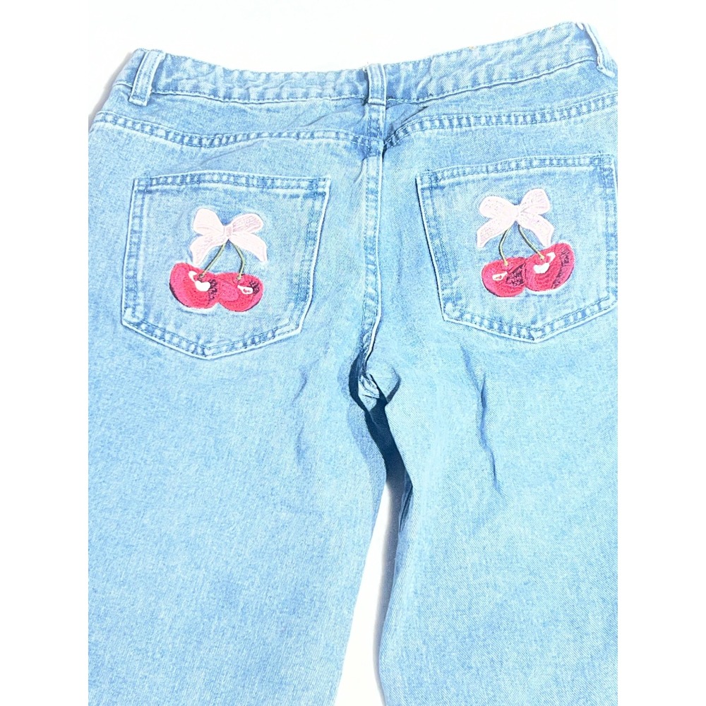 Aeropostale Aero Baggy Wide Leg Jeans Light Wash Cherry Bow Embroidered XS